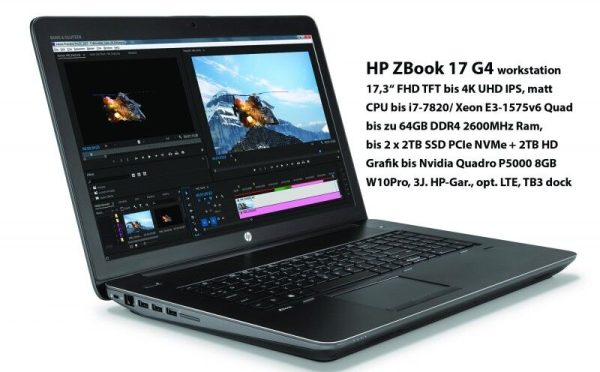 HP ZBook 17 G4 UHD2 17,3   UHD-4K-IPS DC i7-7820HQ 64GB 2000GB-m.2 +2TB P4000-8G Discount