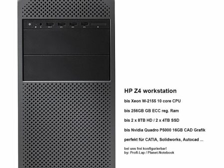 HP Z4 Tower 6TX80EA#ABD Xeon W-2125 4x4,0 16GB 512GB-SSD P2200-5GB W10P 3J.Gar. Online