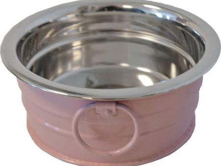 Katten voer water bakken  RVS metaal  Brocante  roze, 13 cm. Online Hot Sale