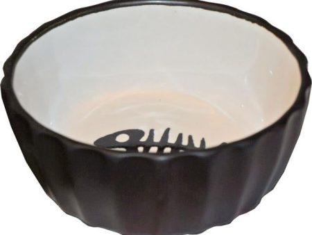 Katten voer water bakken  zwart wit met vis, Ø 11 cm Online Hot Sale