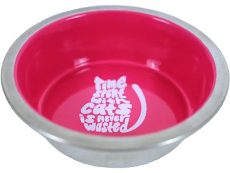 Katten voer water bakken  RVS melamine 11 cm, roze. on Sale