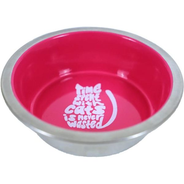 Katten voer water bakken  RVS melamine 11 cm, roze. on Sale