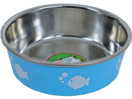 Katten voer water bakken  RVS vis 11 cm, lichtblauw. Online