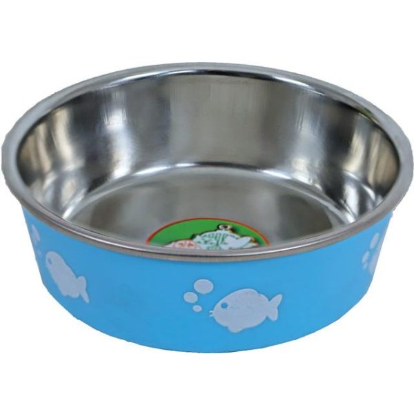 Katten voer water bakken  RVS vis 11 cm, lichtblauw. Online