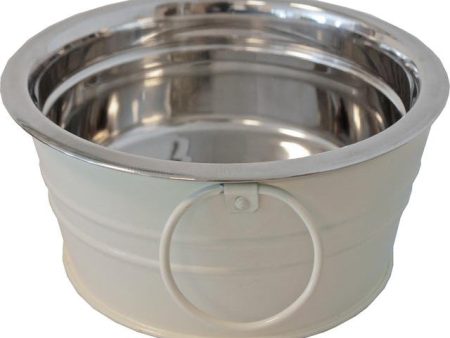 Katten voer water bakken  RVS metaal  Brocante  crème, 16 cm. Online Hot Sale