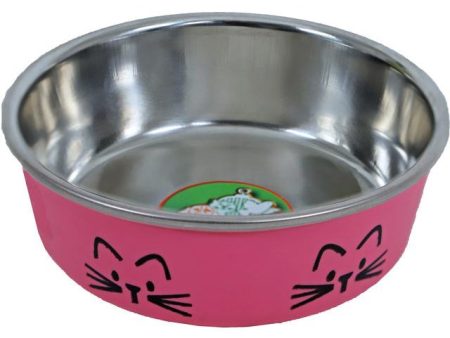 Katten voer water bakken  RVS kattenkop 11 cm, roze. For Sale