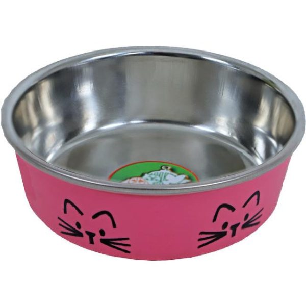 Katten voer water bakken  RVS kattenkop 11 cm, roze. For Sale